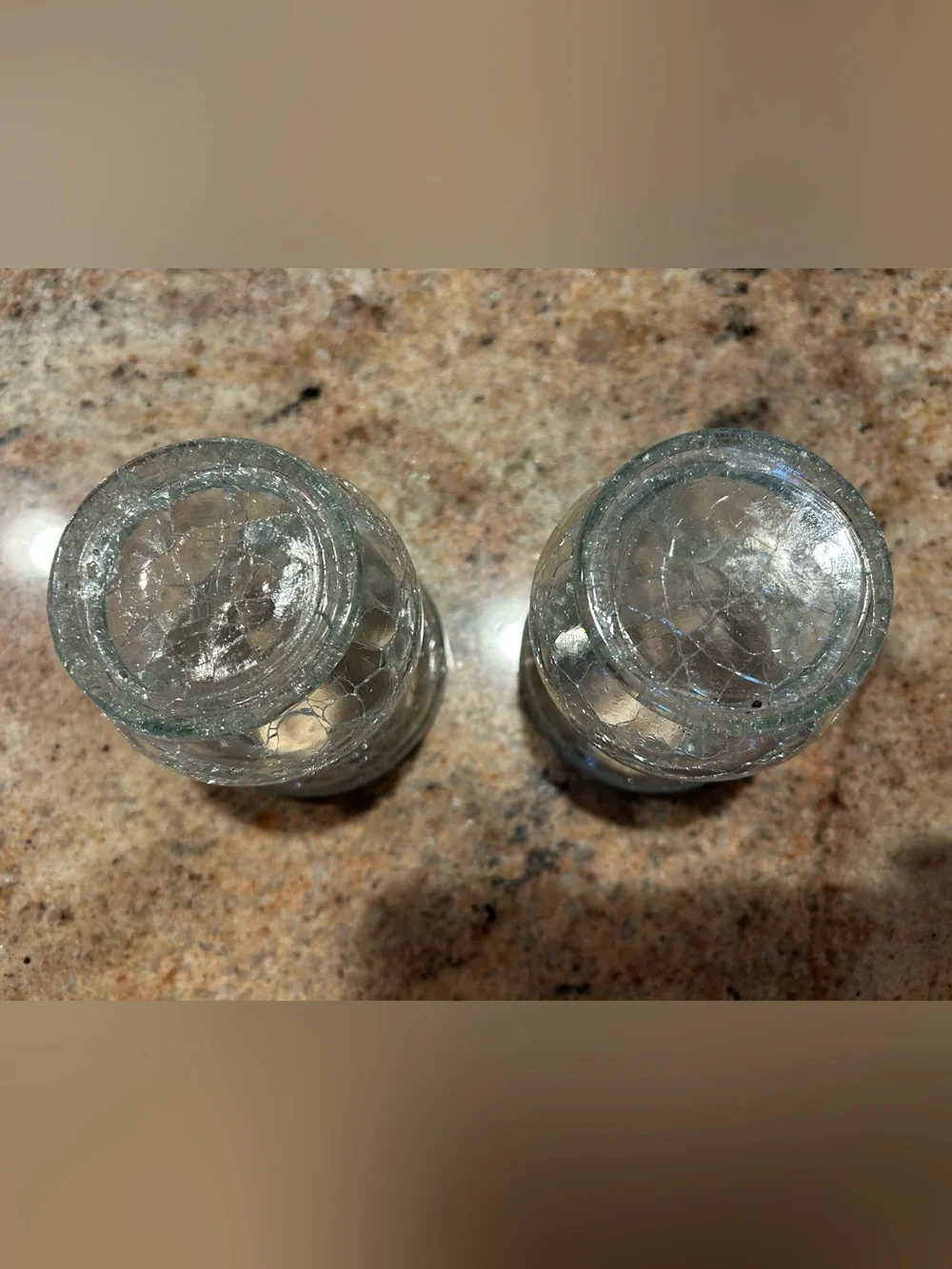 Yankee Candle Accents Hurricane Style Crackle Glass (2) Votive Holders 4”Hx3”W